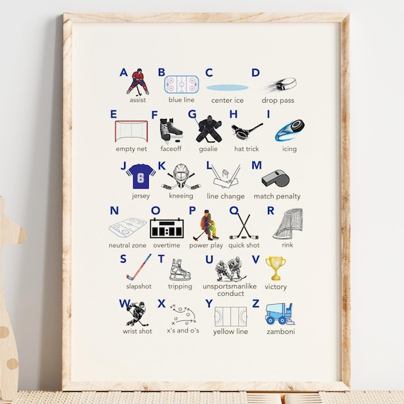 Hockey Alphabet Nursery Art Print, Boys Room ABCs