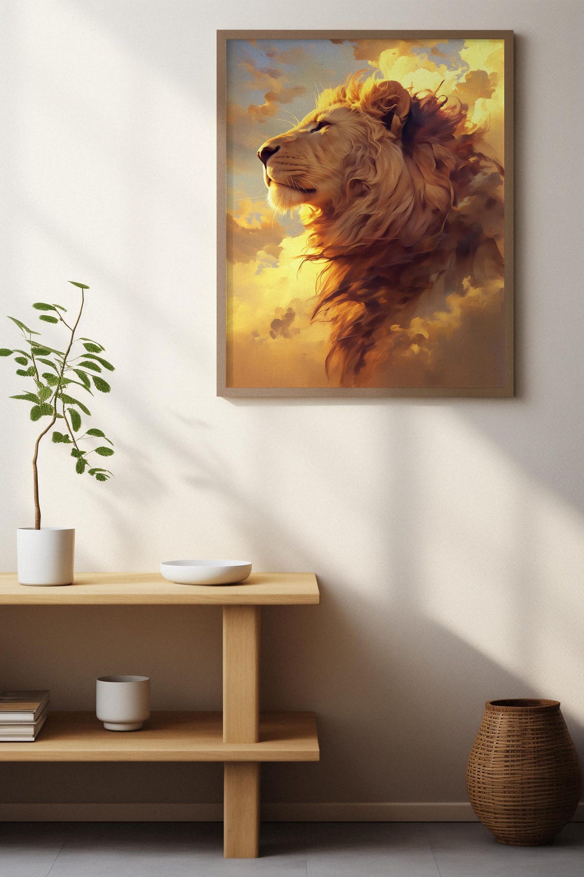 Lion in Profile Against Golden Sunset Clouds Painted Wildlife Poster - Image 7