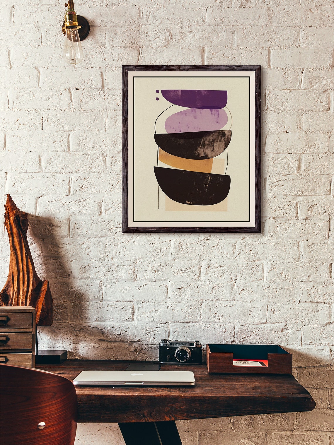 Stacked Half Circles Purple Brown Mid Century Abstract Poster - Image 2