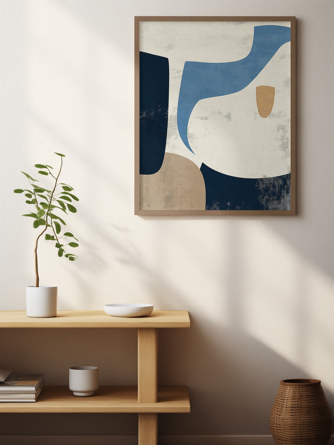 Blue Cream and Navy Organic Shapes Mid Century Modern Art Poster - Image 8