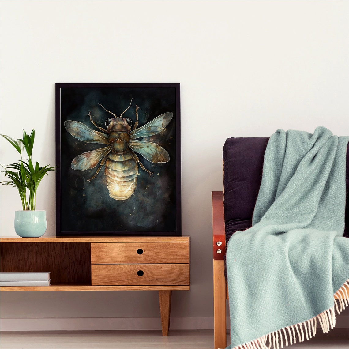 Glowing Firefly Insect Dark Botanical Illustration Style Poster - Image 5