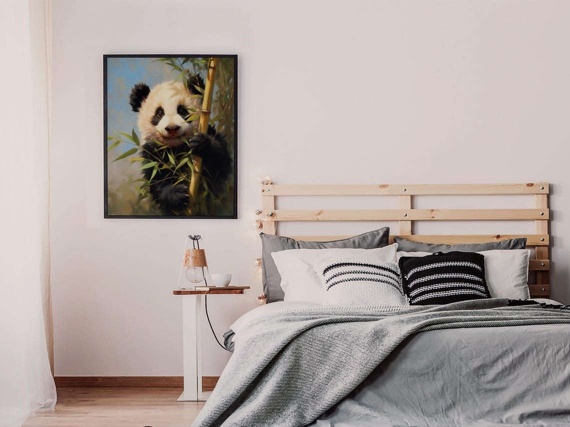 Sweet Baby Panda Hugging a Bamboo Stalk in Soft Pastel Tones Poster - Image 7