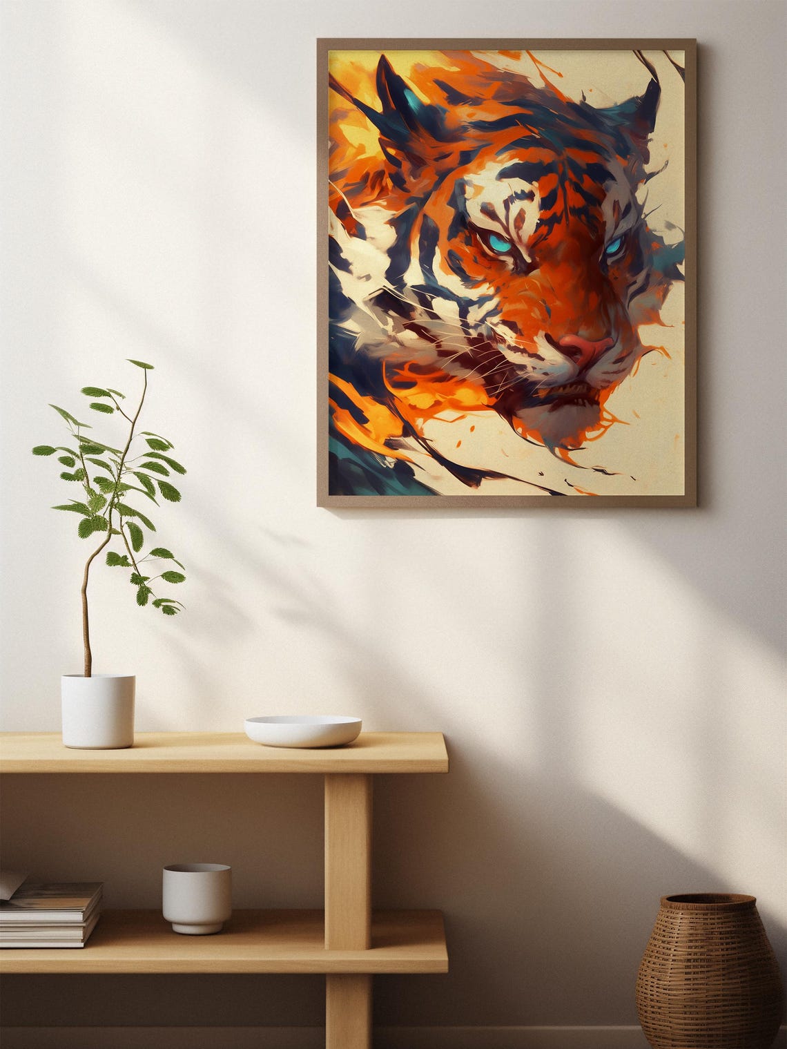 Fiery Tiger Face With Piercing Teal Eyes in Orange and Black Poster - Image 3