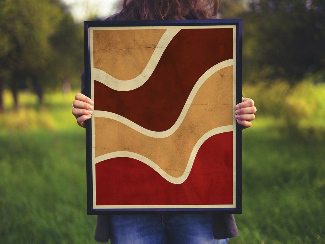 Terracotta Wavy Lines Mid Century Abstract Wall Decor Poster - Image 5