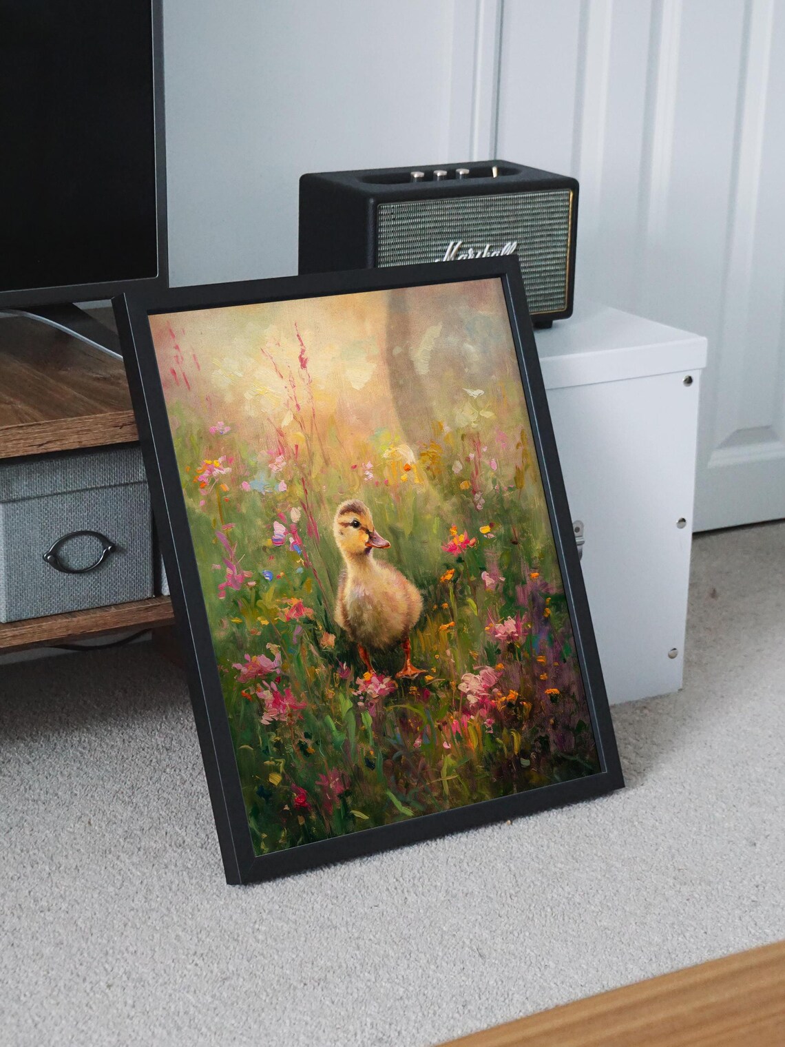 Sweet Fluffy Duckling in a Garden of Tall Pink Wildflowers Poster - Image 7
