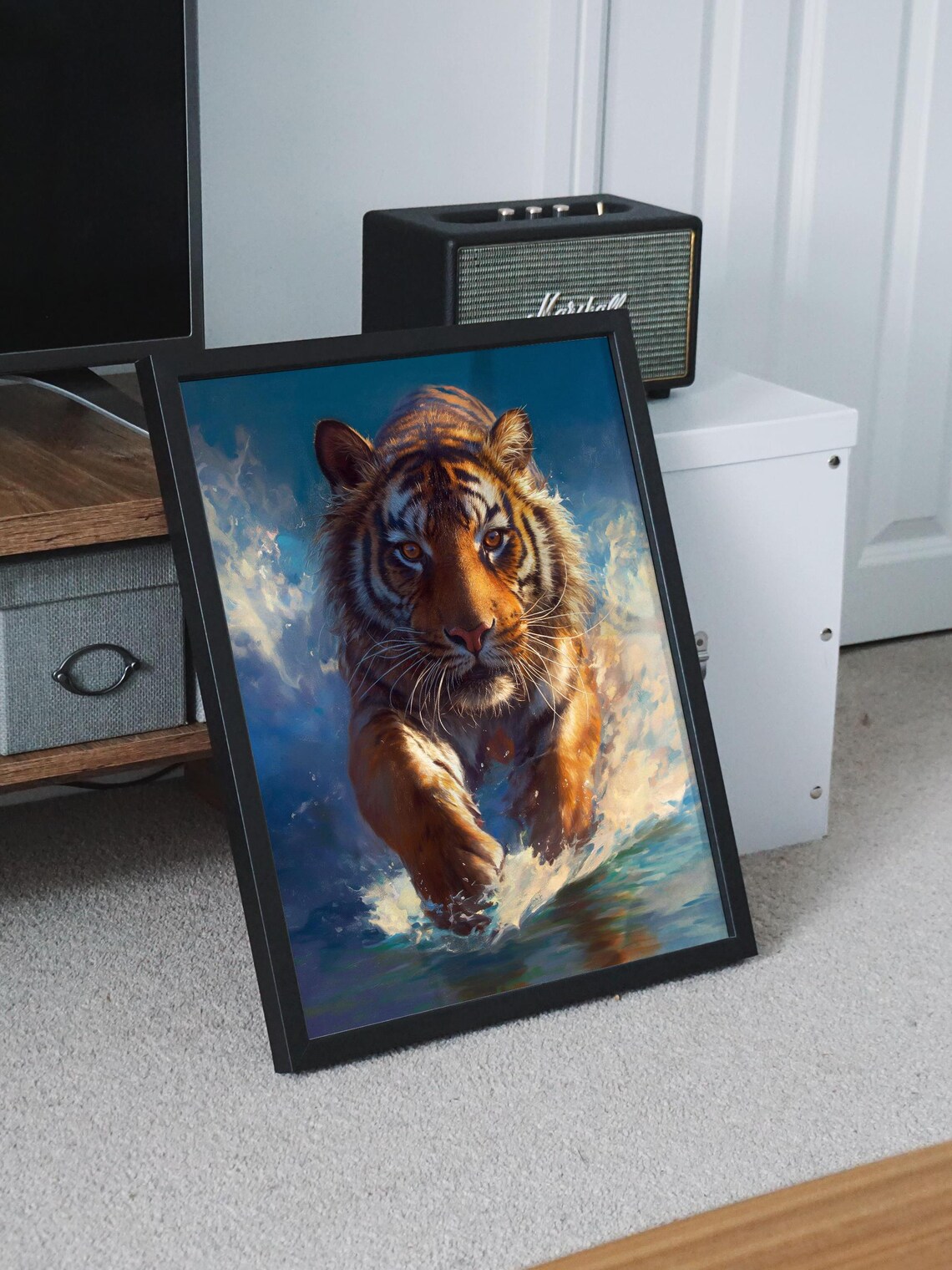 Majestic Tiger Charging Through Splashing Water Oil Painting Poster - Image 8