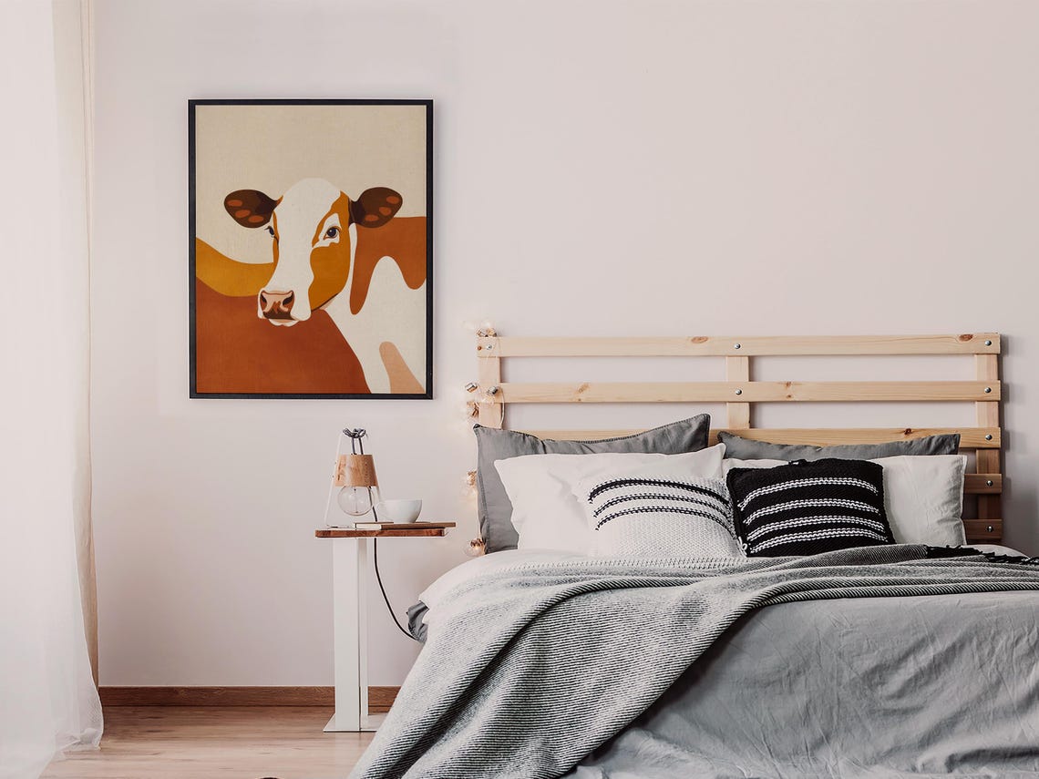 Contemporary Stylized Cow Portrait in Rich Burnt Orange Poster - Image 7