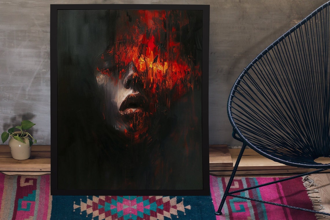 Burning Demon Face Abstract Horror Gothic Dark Fantasy Art Poster - Image 2