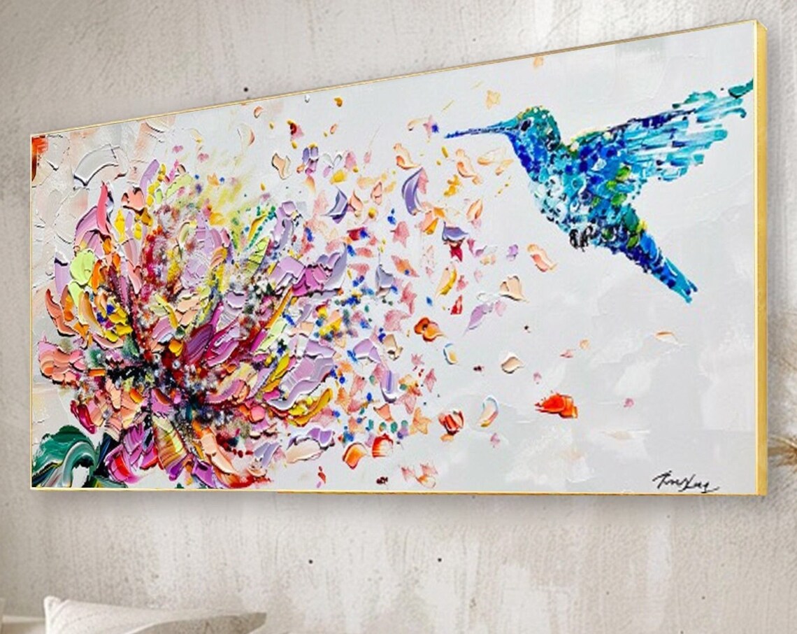 Abstract Hummingbird Floral Oil Painting Art Print