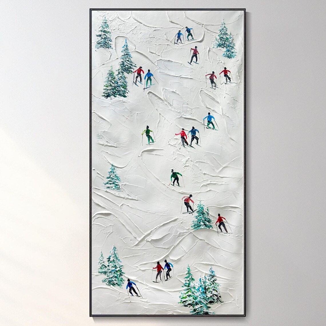 Skiers On Snowy Mountain Slope Colorful Winter Sports Poster