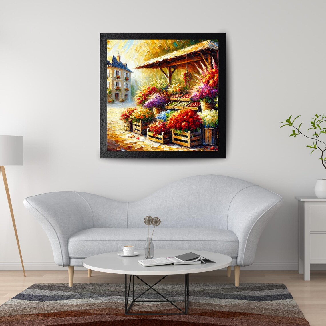 Parisian Flower Market Kiosk On Cobblestone Street Impasto Poster - Image 2