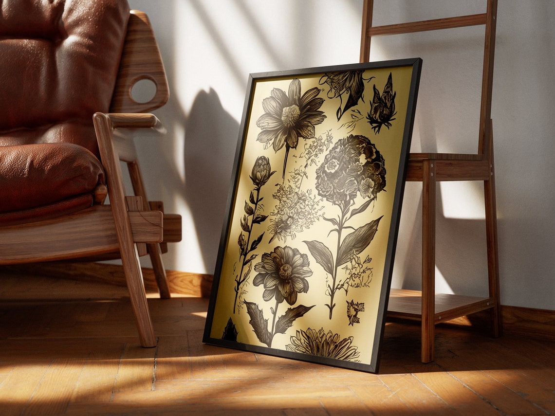 Elegant Black Ink Botanical Flowers Study Vintage Style Poster - Image 3