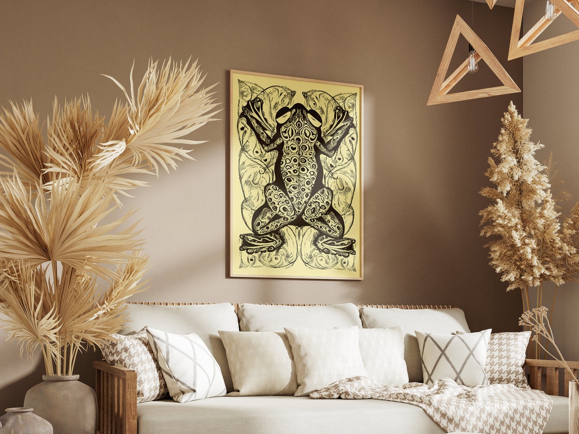 Intricate Mirrored Black Frog Illustration Vintage Style Poster - Image 4