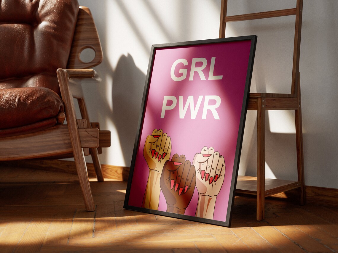 Grl Pwr Girl Power Three Raised Fists Pink Feminist Poster Art - Image 3