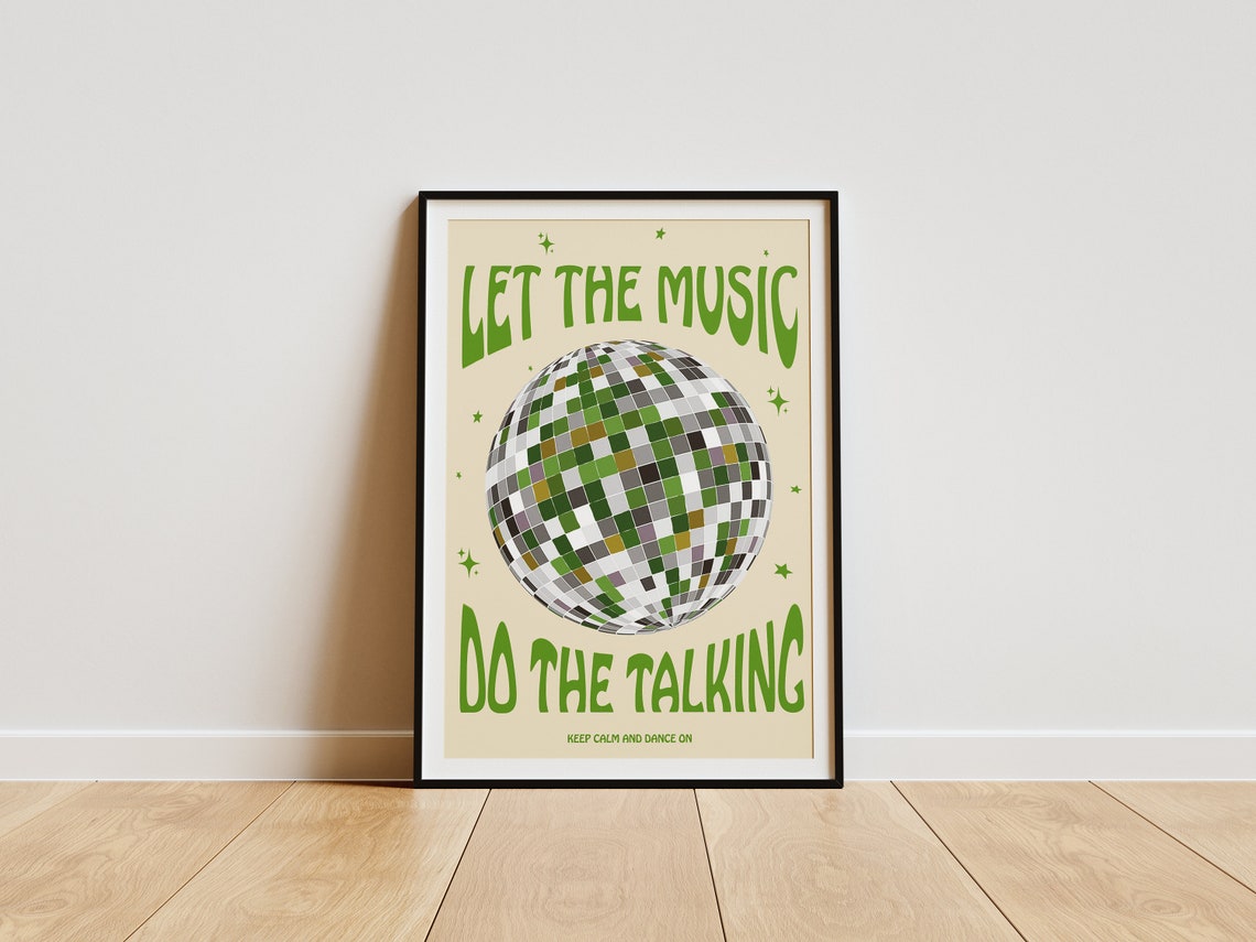 Vintage Groovy Let the Music Do the Talking Disco Ball Quote Poster - Image 2