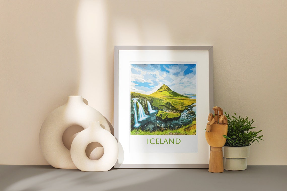Iceland Kirkjufell Falls Vintage Style Travel Landscape Poster - Image 3