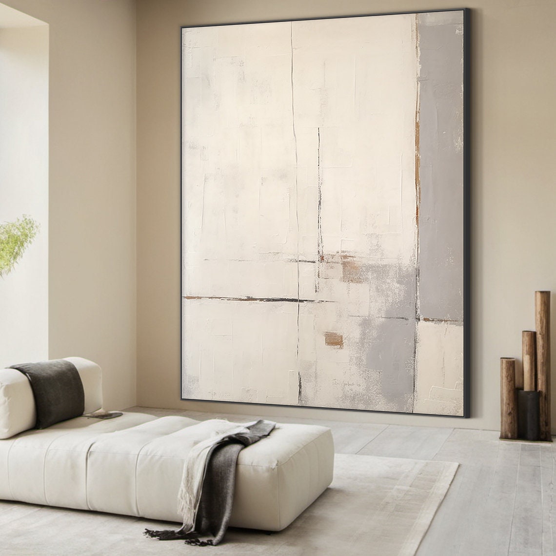 Beige Abstract Painting Grey Wabi Sabi Wall Art Large Beige Wall Art Beige Textured Hand Painting Modern Wall Decor Art - Image 5