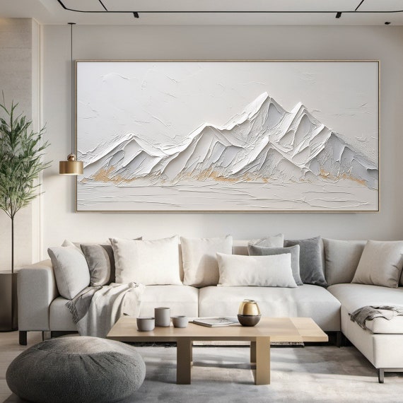 Large Grey And White Abstract Mountains Oil Painting 3d Textured Mountain Landscape Handmade Painting Modern Natural Living Room Art