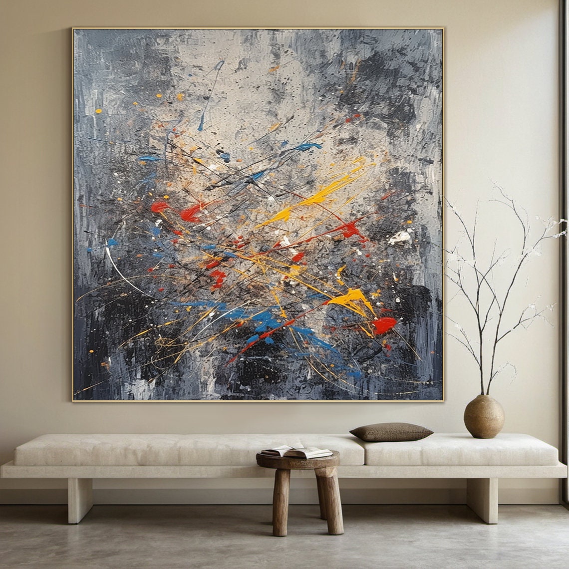 Gray Graffiti Abstract Splatter Paint Modern Textured Wall Poster - Image 4