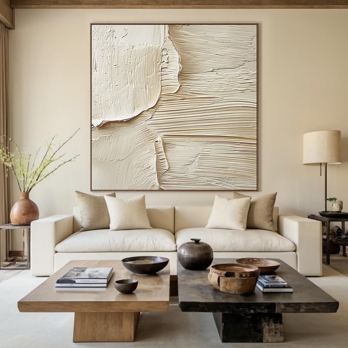 Beige Abstract Painting, Modern Living Room Art Print - Image 2