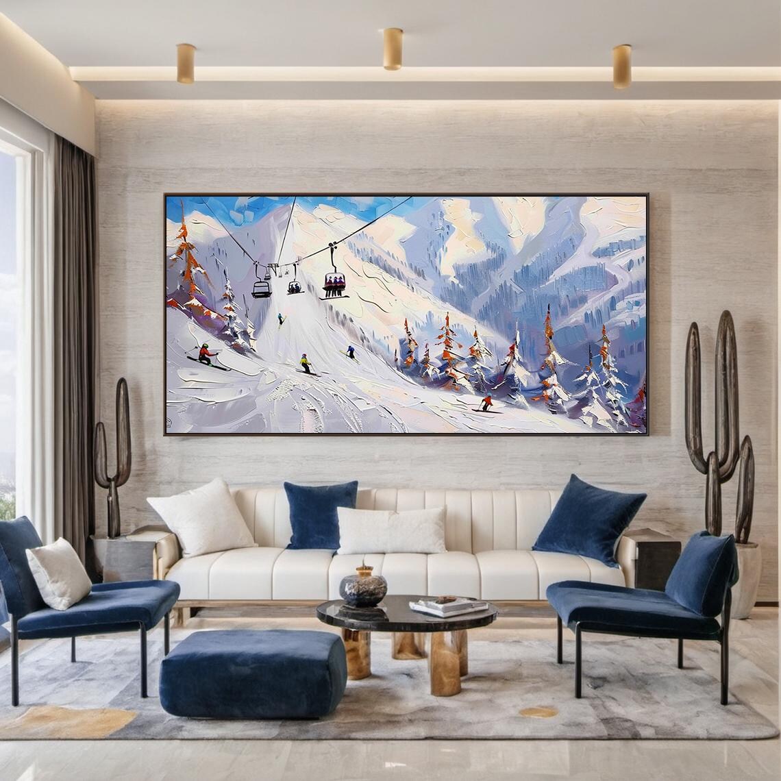 Ski Resort Chairlift Snowy Slopes Oil Painting Winter Sports Poster - Image 6