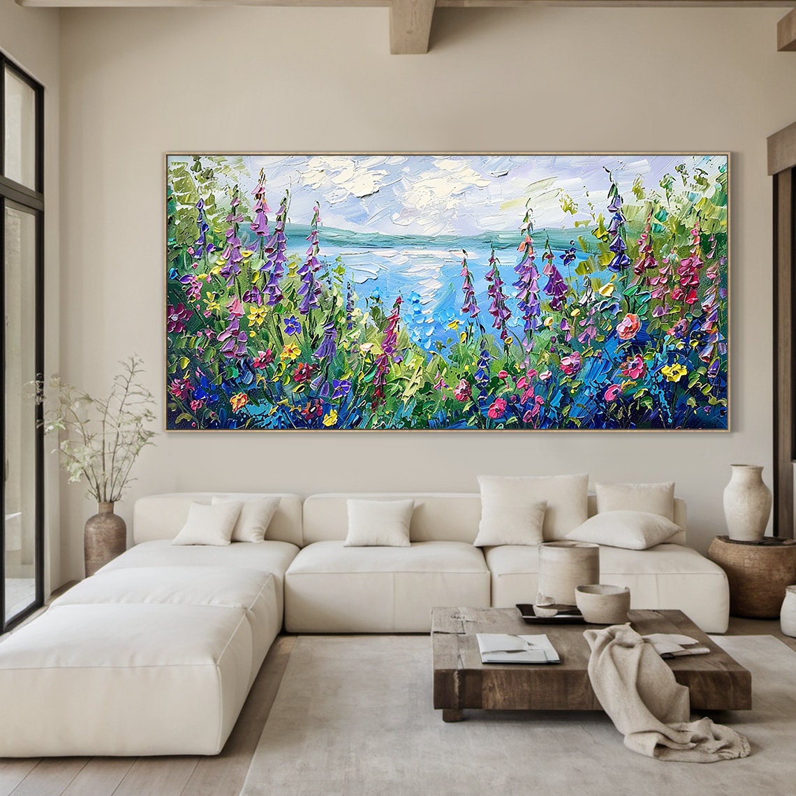 Colorful Wildflower Meadow Lakeside Bloom Impasto Floral Poster - Image 4