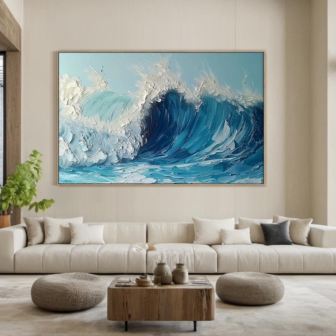 Blue White Crashing Curl Wave Impasto Dynamic Ocean Sea Poster - Image 2