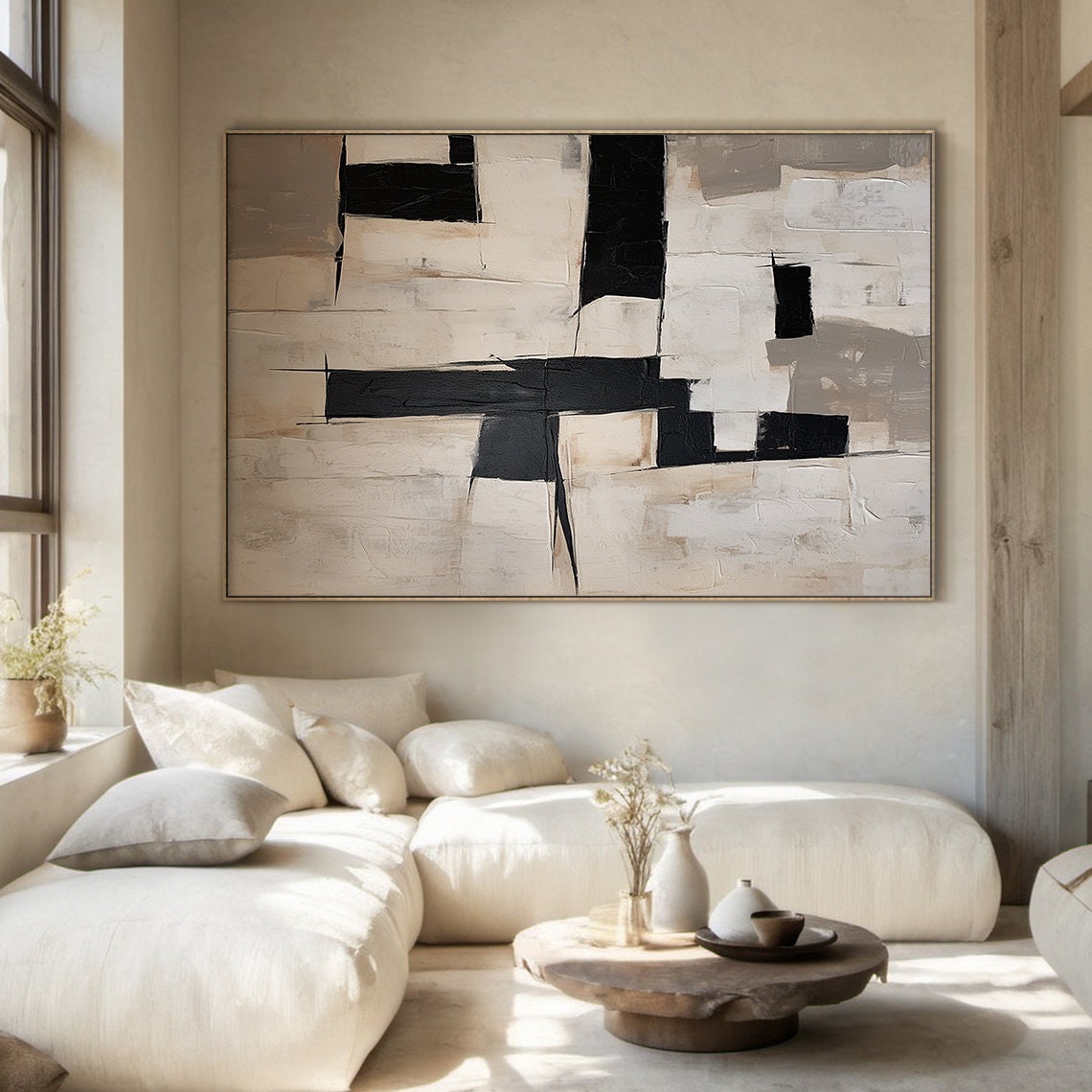 Black Cream Geometric Abstract Bold Blocks Modern Minimal Poster - Image 2