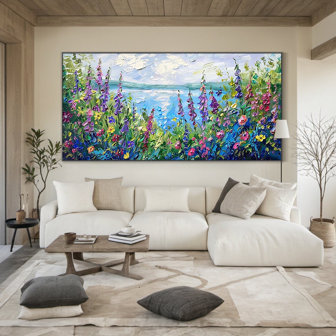 Colorful Wildflower Meadow Lakeside Bloom Impasto Floral Poster - Image 3