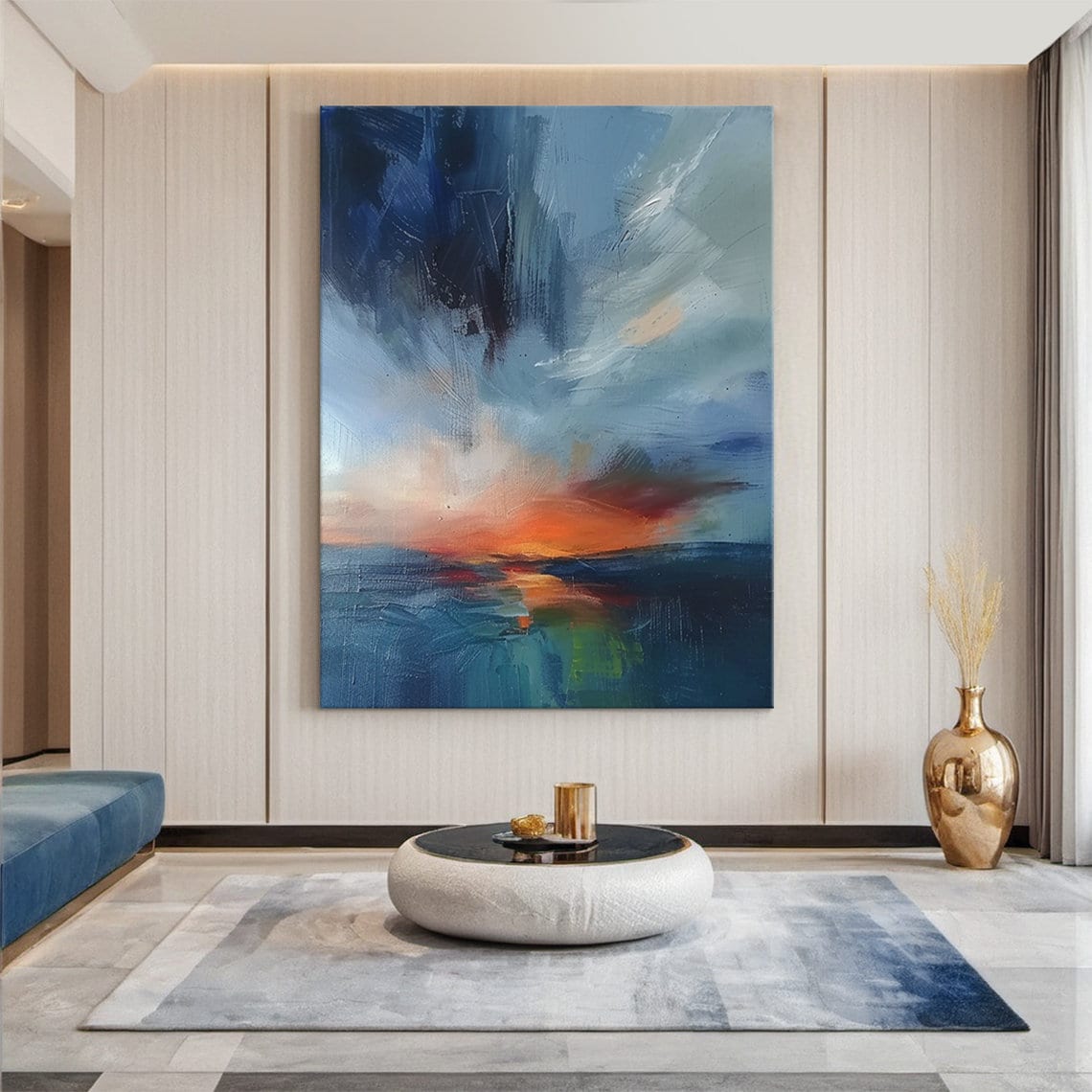 Blue Sea Sunrise Abstract Oil Painting, Ocean Art Print - Image 6