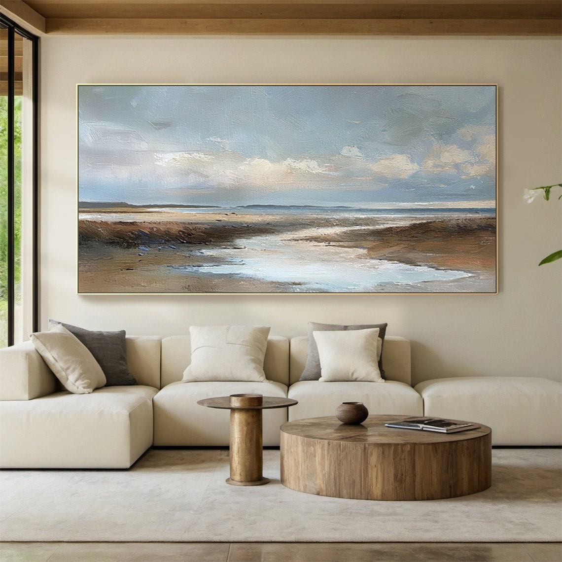 Blue Sky Painting Large Blue Abstract Painting Nature Sky Clouds Landscape Textured Wall Art Living Room Decor - Image 2
