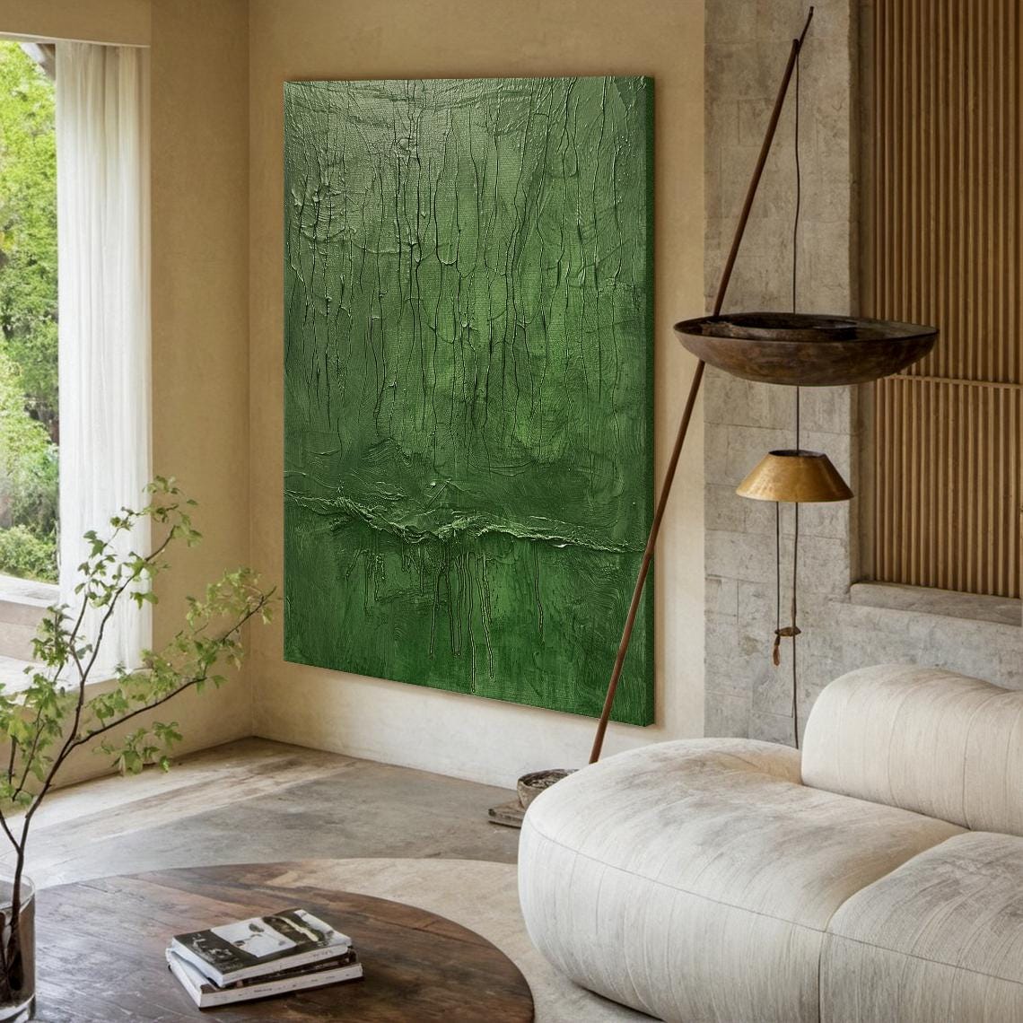 Green Textured Abstract Painting Drip Art Modern Wall Decor Poster - Image 2