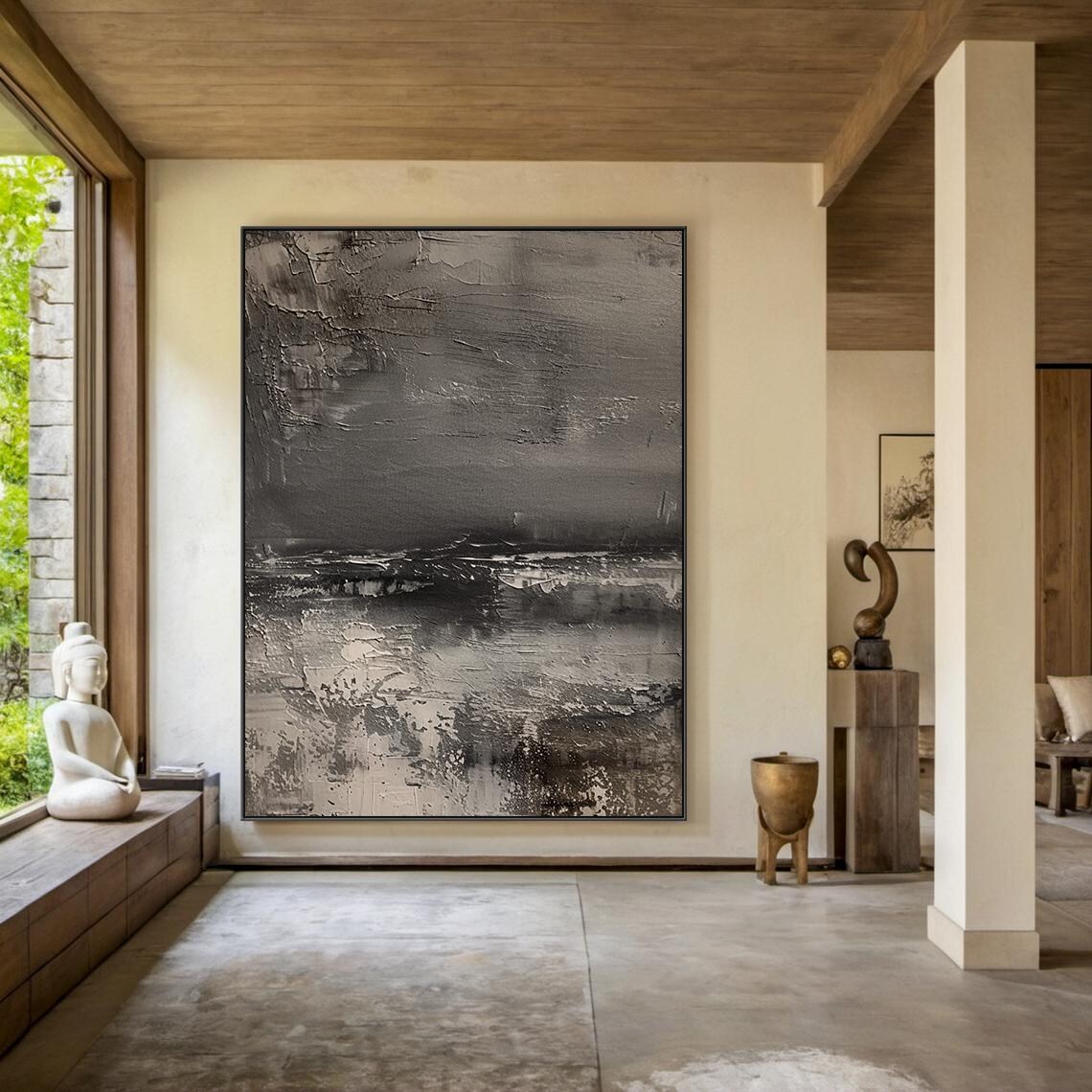 Grey Abstract Painting Textured Horizon Band Modern Wall Art Poster - Image 6