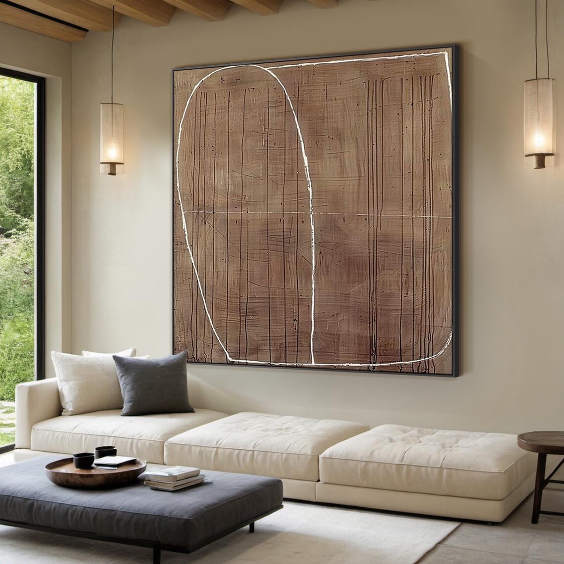Brown Copper Wabi Sabi Abstract Line Arch Oil Painting Texture Poster - Image 2