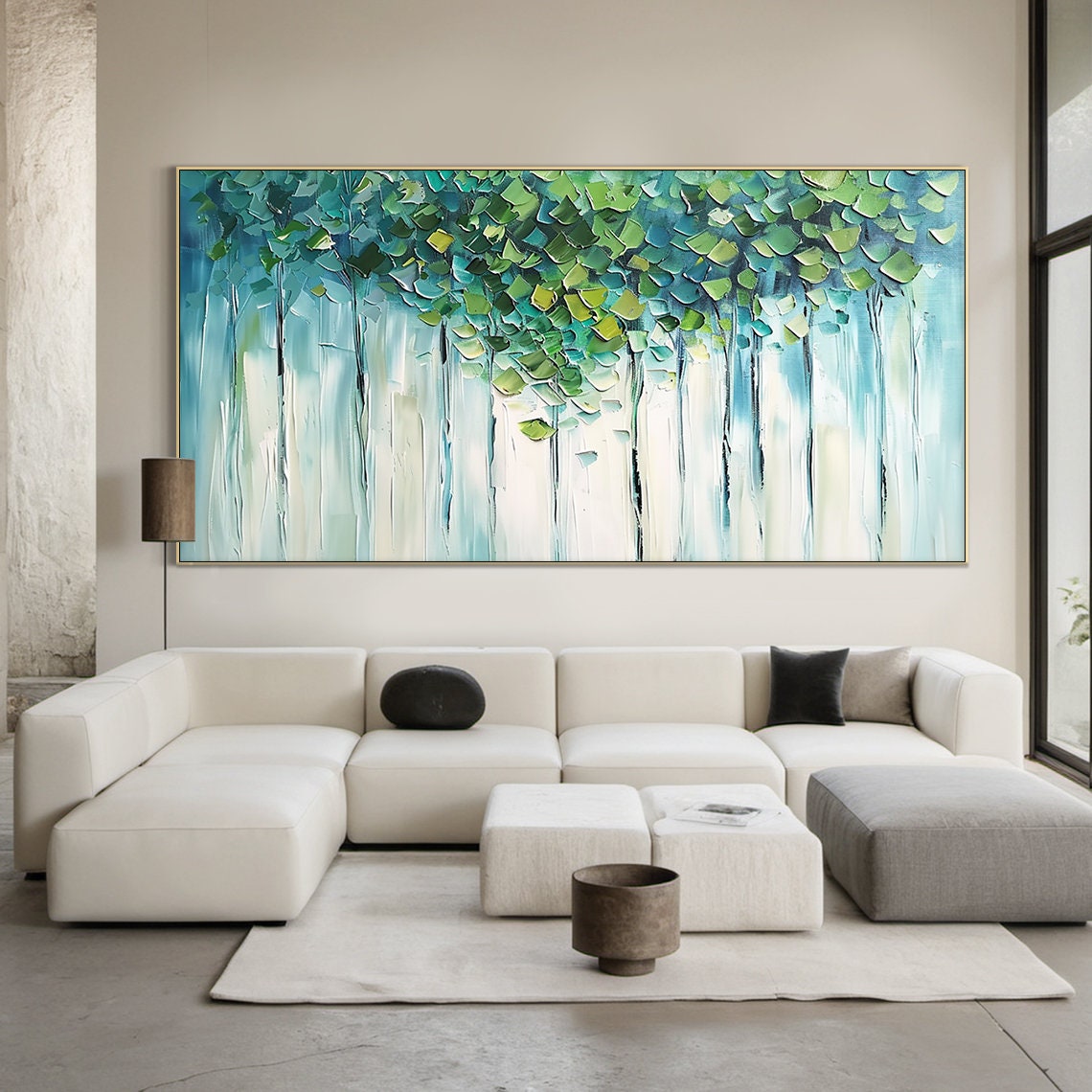 Green Tree Canopy Palette Knife Textured Modern Nature Art Poster - Image 2