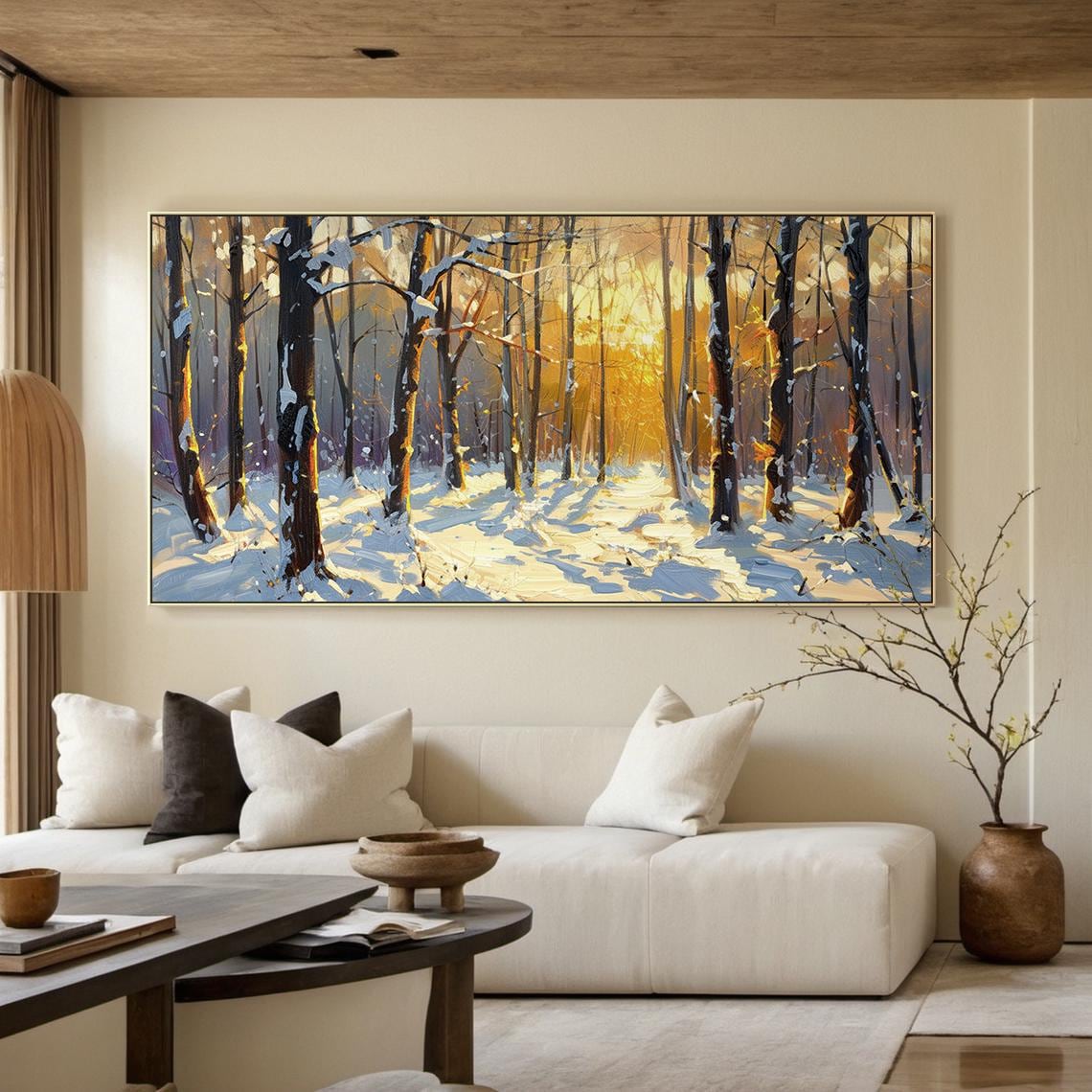 Snowy Winter Forest Golden Sun Painting Landscape Nature Art Poster - Image 6