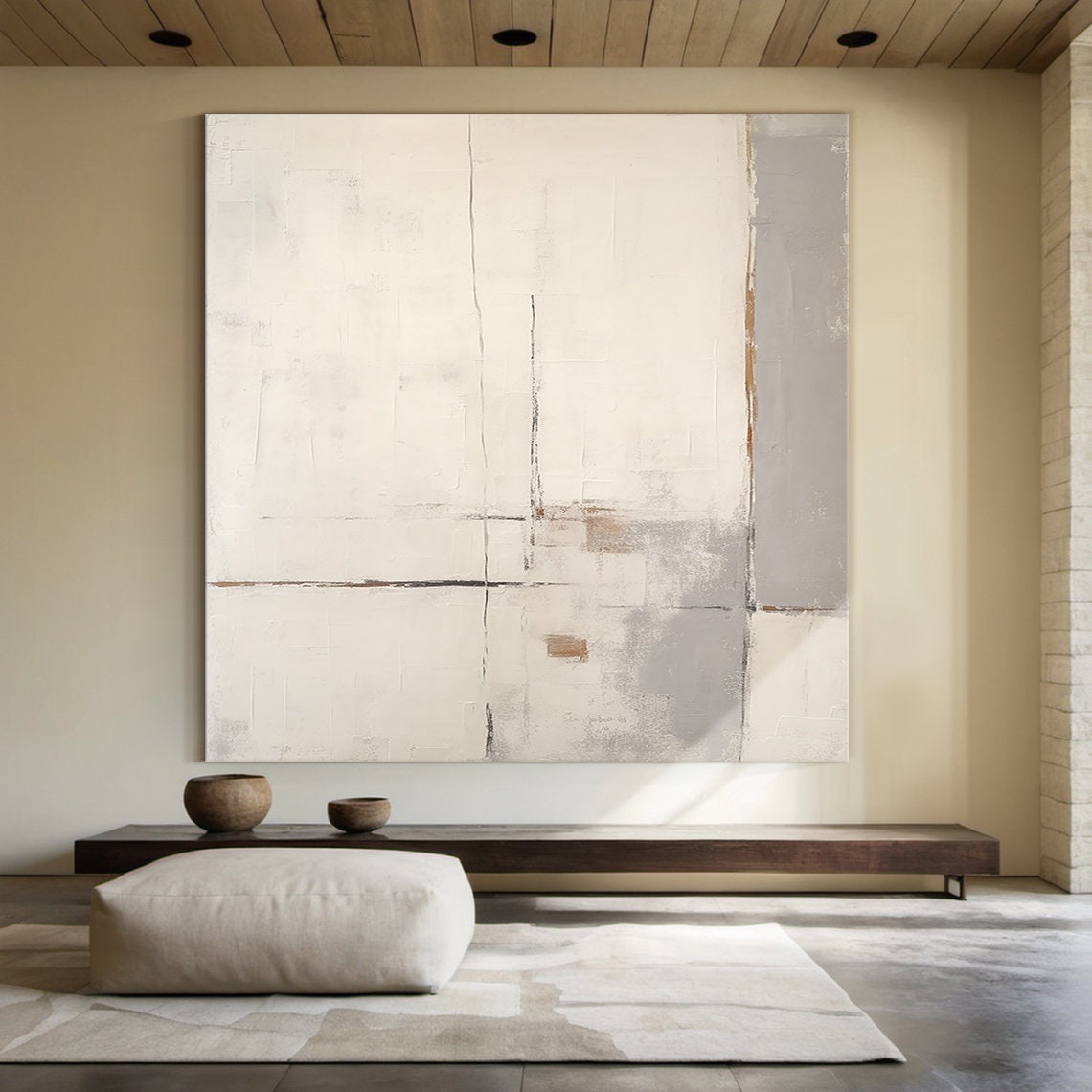 Beige Abstract Painting Grey Wabi Sabi Wall Art Large Beige Wall Art Beige Textured Hand Painting Modern Wall Decor Art - Image 2