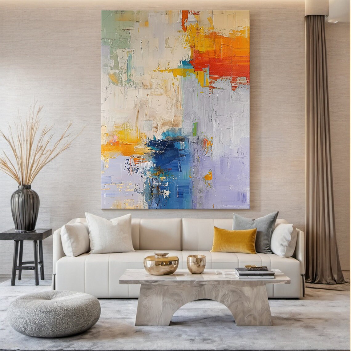 Orange Abstract Painting Modern Office Wall Art Wall Decoration Original Handmade Painting With Blue And Purple Accents - Image 3