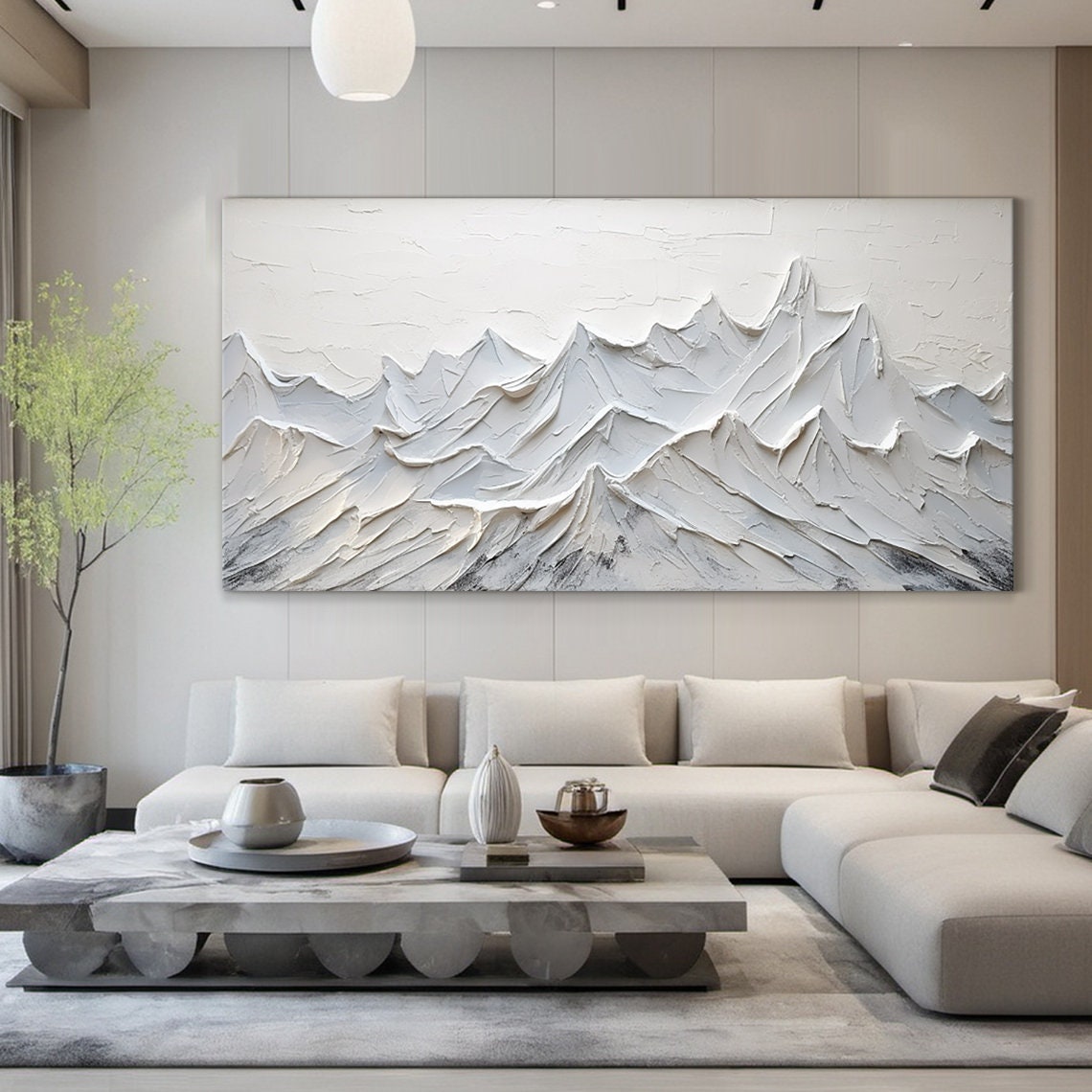 Large Grey Abstract Mountains Oil Painting Beige 3d Textured Mountains Landscape Handmade Painting Modern Natural Living Room Art - Image 2