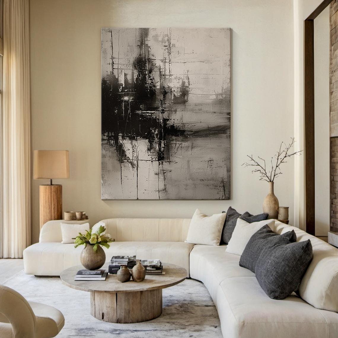 Black Grey Dripping Ink Splatter Textured Abstract Modern Wall Art