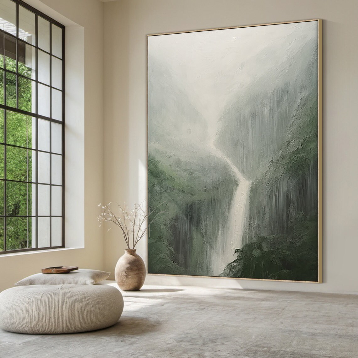 Green Abstract Mountains Waterfall Art Print