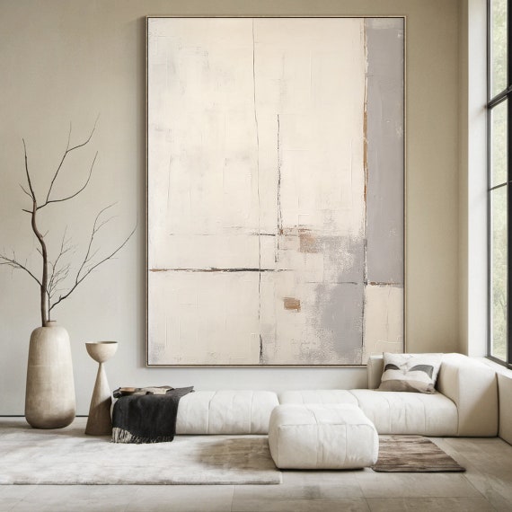 Beige Abstract Painting Grey Wabi Sabi Wall Art Large Beige Wall Art Beige Textured Hand Painting Modern Wall Decor Art