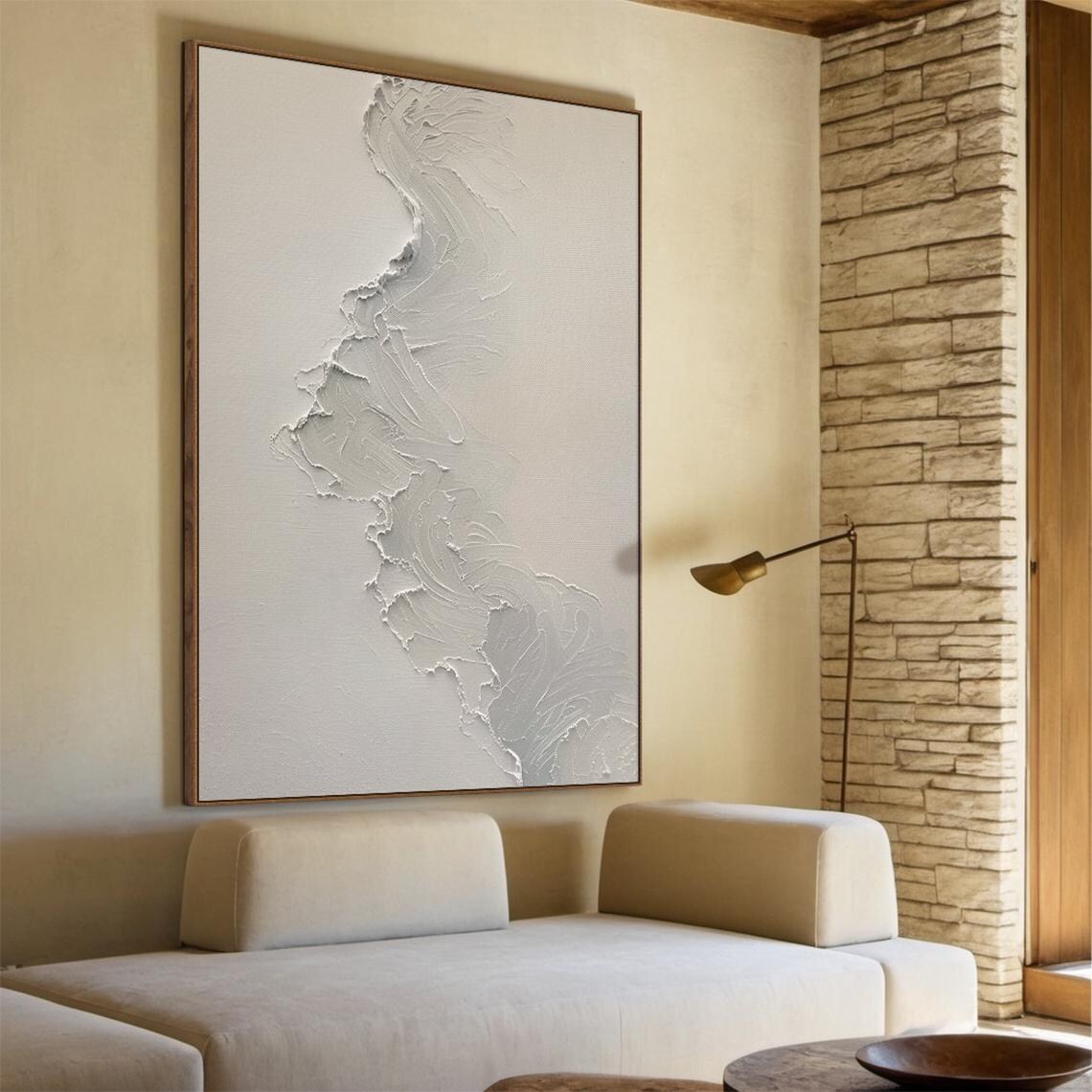 Beige Khaki Abstract Painting Wavy Shoreline Line Minimalist Wall Art - Image 4