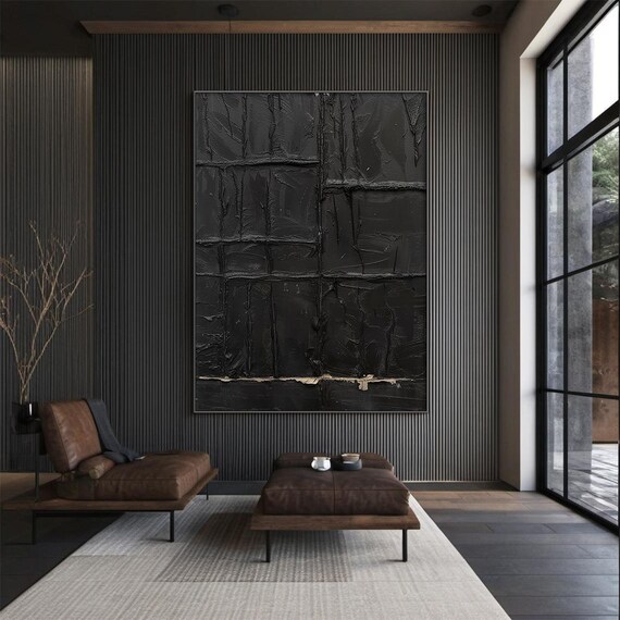 Black Wabi Sabi Wall Painting Black Abstract Art Large Black Minimalist Wall Painting Black Textured Painting Modern Home Decor