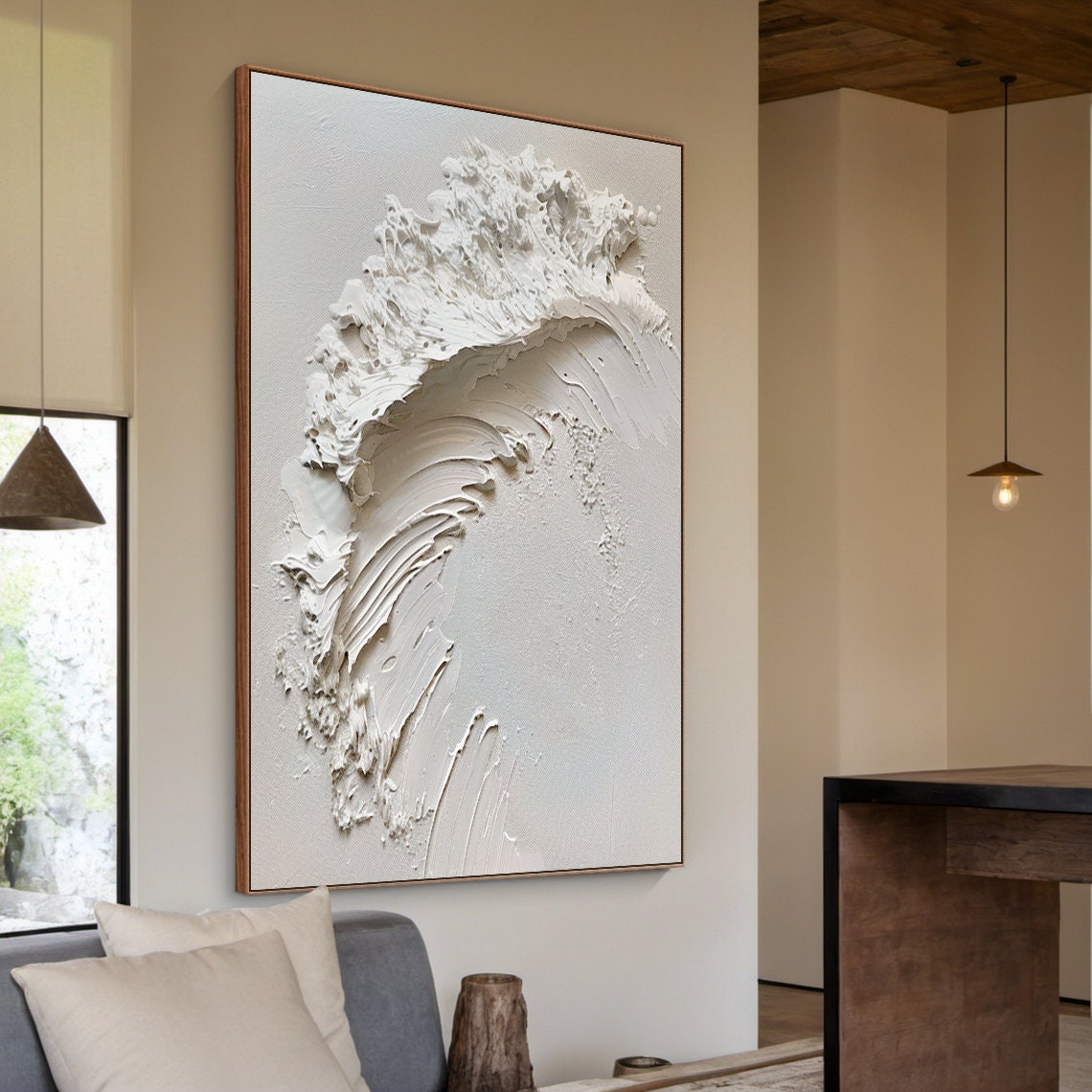 White 3D Ocean Wave Relief Sculptural Minimalist Textured Poster - Image 5