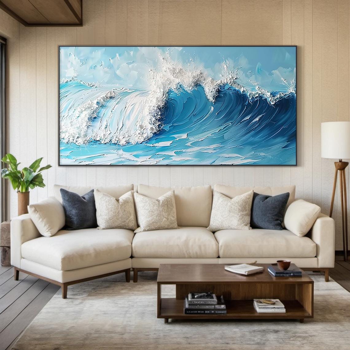 Blue Ocean Crashing Wave White Foam Impasto Textured Seascape Poster - Image 6