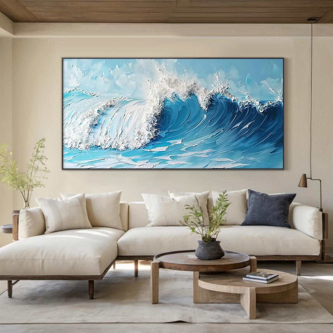 Blue Ocean Crashing Wave White Foam Impasto Textured Seascape Poster - Image 5