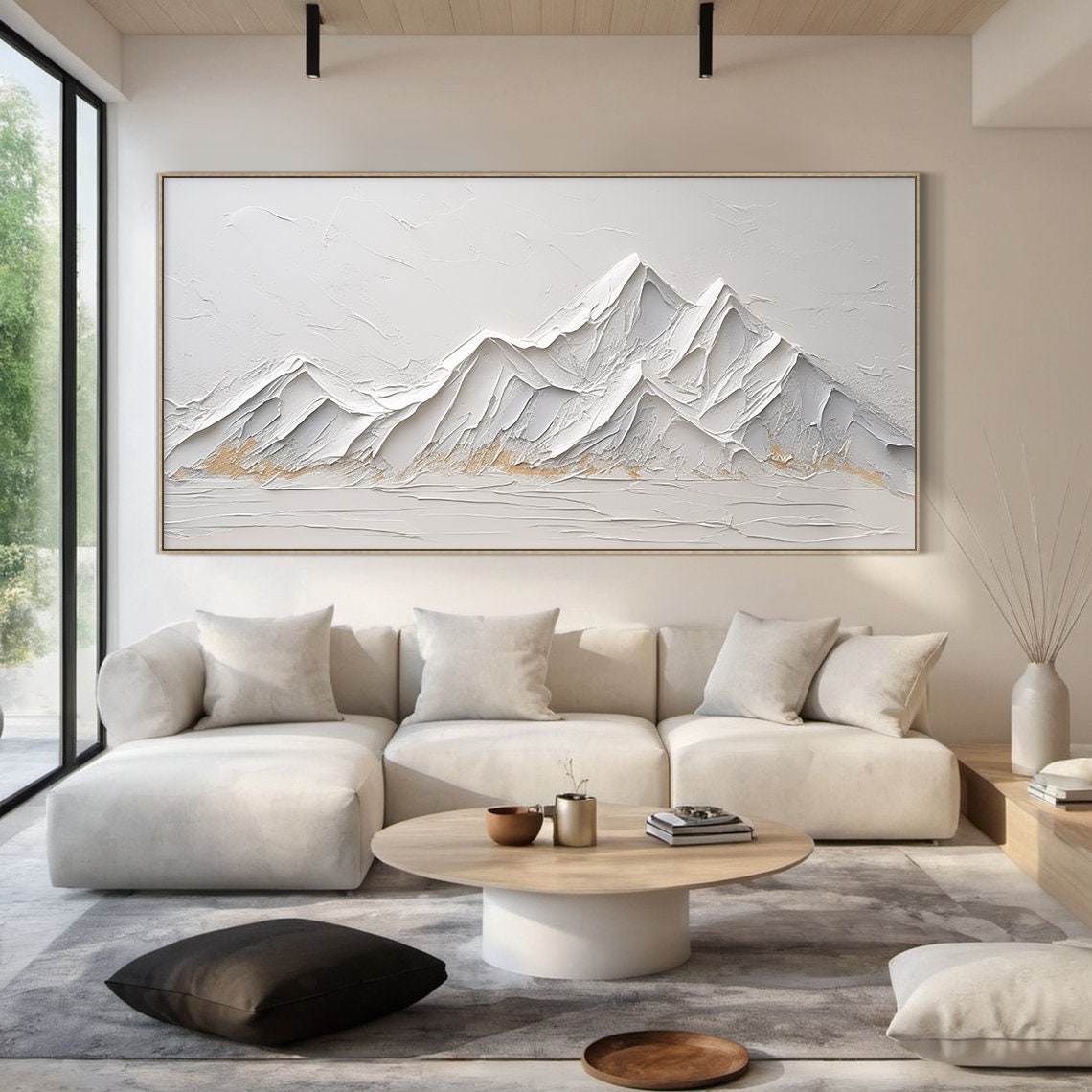 Large Grey And White Abstract Mountains Oil Painting 3d Textured Mountain Landscape Handmade Painting Modern Natural Living Room Art - Image 2