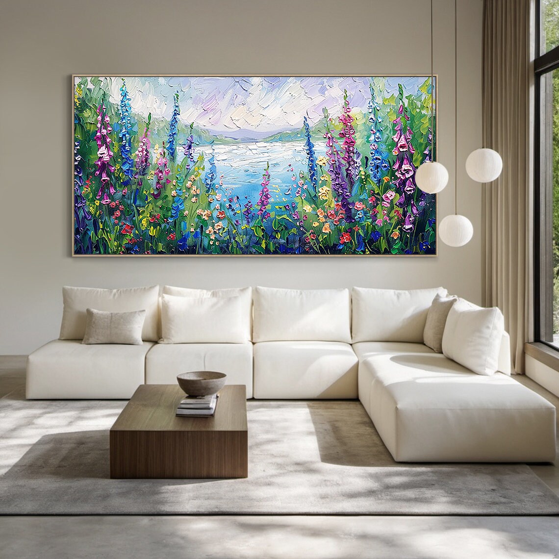 Purple Wildflower Meadow By The Lake Impasto Floral Art Poster - Image 4