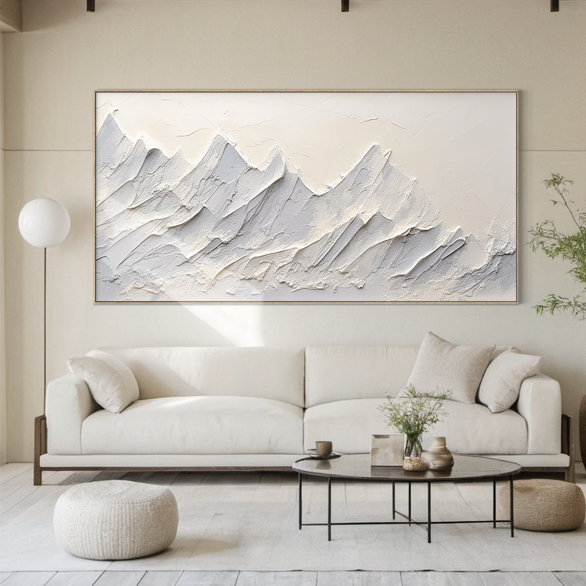 Large Grey And White Abstract Mountains Oil Painting 3d Textured Mountain Landscape Painting Modern Nature Living Room Wall Art - Image 3